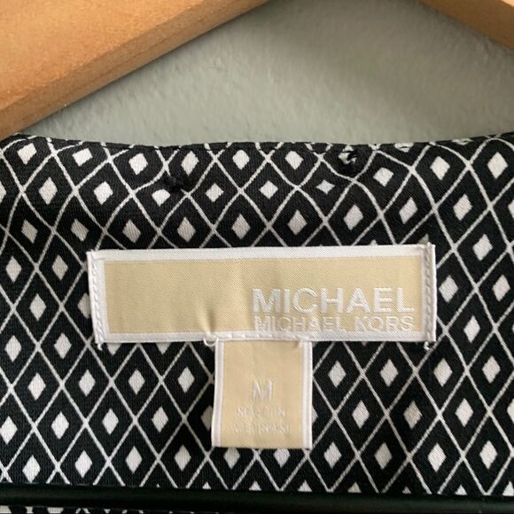 Michael Kors Black and White Diamond Sheath Dress Long Sleeve Stripe Size Medium - Picture 3 of 10
